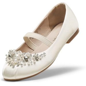 DREAM PAIRS Girls Mary Jane Ballerina Flat Dress Shoes. Ivory